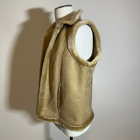 Valerie Stevens Faux Suede Faux Fur Vest Womens Size Medium M Embossed Paisley - Picture 4 of 10